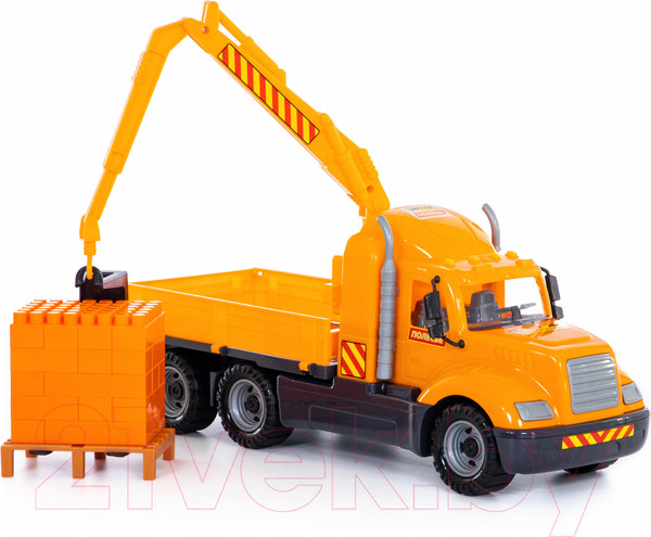 Изображение товара Кран игрушечный Полесье Майк с манипулятором с конструктором Супер-Микс / 55606 (в сеточке)