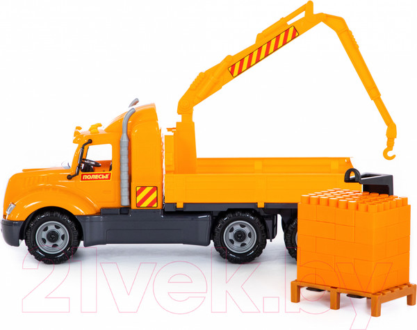 Изображение товара Кран игрушечный Полесье Майк с манипулятором с конструктором Супер-Микс / 55606 (в сеточке)