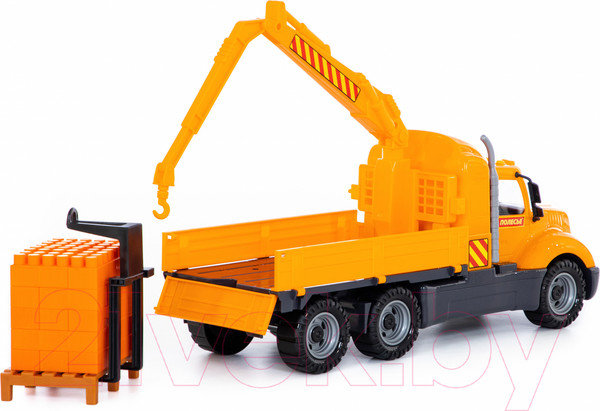 Изображение товара Кран игрушечный Полесье Майк с манипулятором с конструктором Супер-Микс / 55606 (в сеточке)