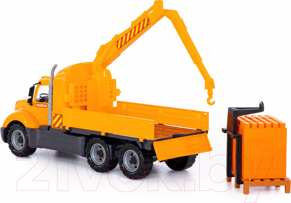 Изображение товара Кран игрушечный Полесье Майк с манипулятором с конструктором Супер-Микс / 55606 (в сеточке)