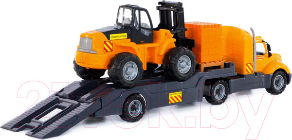 Изображение товара Набор игрушечной техники Полесье Майк с автокаром и конструктором / 55705 (в сеточке)