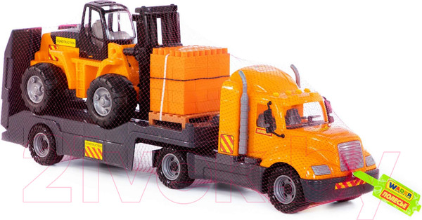 Изображение товара Набор игрушечной техники Полесье Майк с автокаром и конструктором / 55705 (в сеточке)