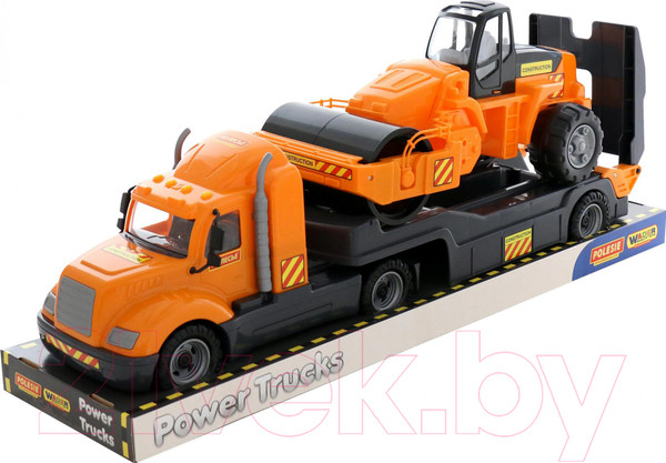 Изображение товара Трейлер игрушечный Полесье Майк с дорожным катком / 58584 (в лотке)