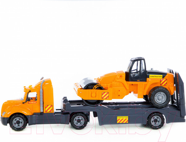 Изображение товара Трейлер игрушечный Полесье Майк с дорожным катком / 58584 (в лотке)