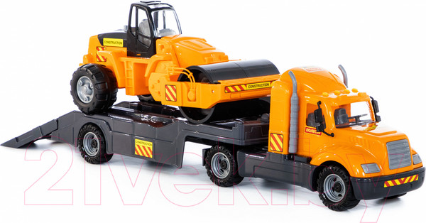 Изображение товара Трейлер игрушечный Полесье Майк с дорожным катком / 58584 (в лотке)