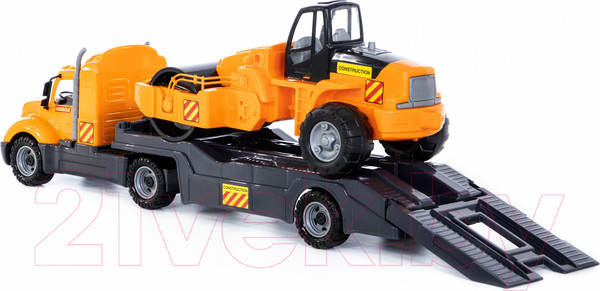 Изображение товара Трейлер игрушечный Полесье Майк с дорожным катком / 58584 (в лотке)