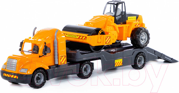 Изображение товара Трейлер игрушечный Полесье Майк с дорожным катком / 58584 (в лотке)