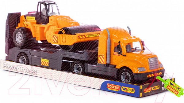 Изображение товара Трейлер игрушечный Полесье Майк с дорожным катком / 58584 (в лотке)