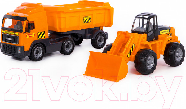 Изображение товара Набор игрушечной техники Полесье с полуприцепом и с трактором-погрузчиком / 0384 (в коробке)