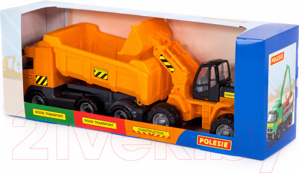 Изображение товара Набор игрушечной техники Полесье с полуприцепом и с трактором-погрузчиком / 0384 (в коробке)