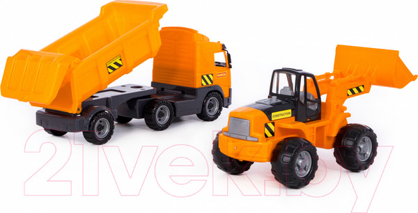 Изображение товара Набор игрушечной техники Полесье с полуприцепом и с трактором-погрузчиком / 0384 (в коробке)