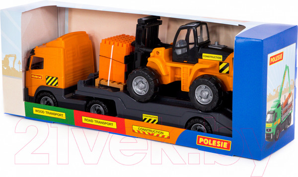 Изображение товара Набор игрушечной техники Полесье Volvo с автокаром и конструктором / 1572 (в коробке)