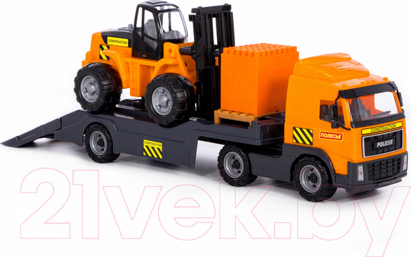 Изображение товара Набор игрушечной техники Полесье Volvo с автокаром и конструктором / 1572 (в коробке)