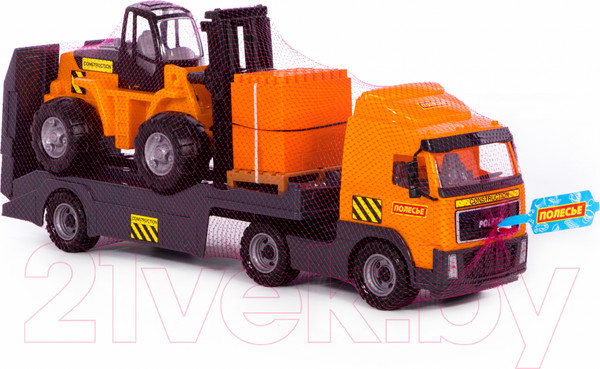 Изображение товара Набор игрушечной техники Полесье Volvo с автокаром и конструктором / 1589 (в сеточке)