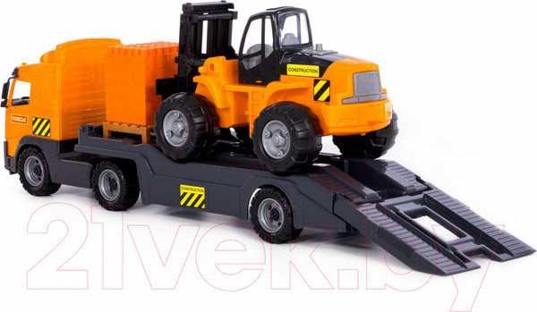 Изображение товара Набор игрушечной техники Полесье Volvo с автокаром и конструктором / 1589 (в сеточке)