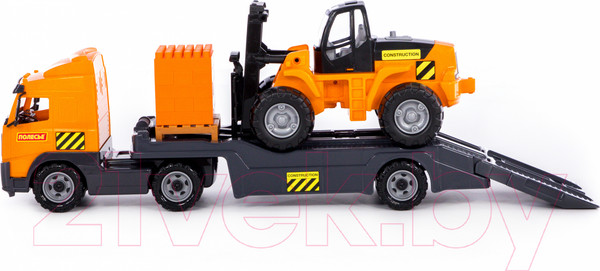 Изображение товара Набор игрушечной техники Полесье Volvo с автокаром и конструктором / 1589 (в сеточке)