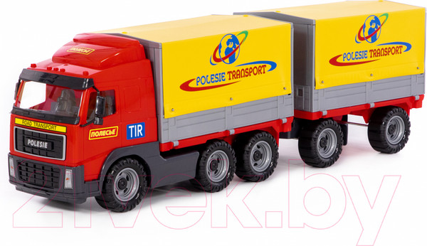 Изображение товара Самосвал игрушечный Полесье бортовой тентовый с прицепом / 58294 (в лотке)