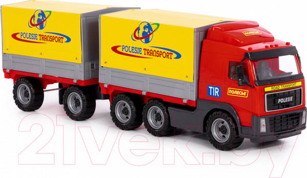 Изображение товара Самосвал игрушечный Полесье бортовой тентовый с прицепом / 58294 (в лотке)