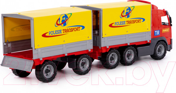 Изображение товара Самосвал игрушечный Полесье бортовой тентовый с прицепом / 58294 (в лотке)