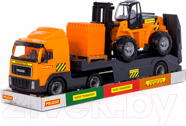 Изображение товара Набор игрушечной техники Полесье с автокаром и конструктором / 58409 (в лотке)