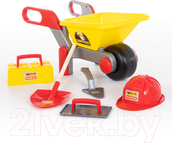 Изображение товара Тачка игрушечная Полесье Детская тачка №4 Construct с набором каменщика №4 / 50229