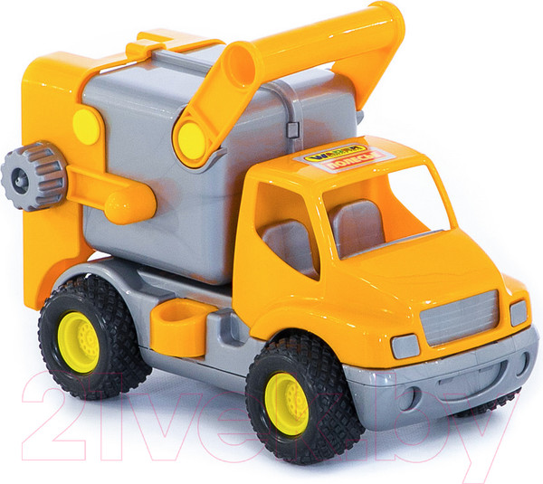 Изображение товара Мусоровоз игрушечный Полесье Коммунальный автомобиль КонсТрак / 0414 (оранжевый, в сеточке)