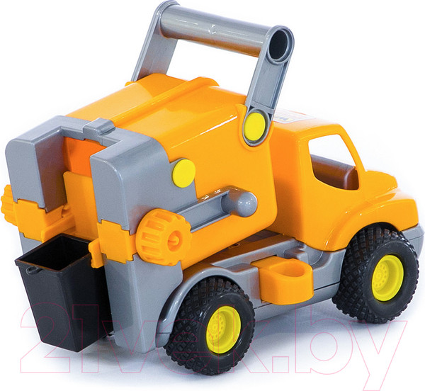Изображение товара Мусоровоз игрушечный Полесье Коммунальный автомобиль КонсТрак / 0414 (оранжевый, в сеточке)