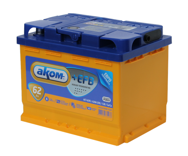 Изображение товара Автомобильный аккумулятор AKOM 6СТ-62 Евро+EFB (62 А/ч)