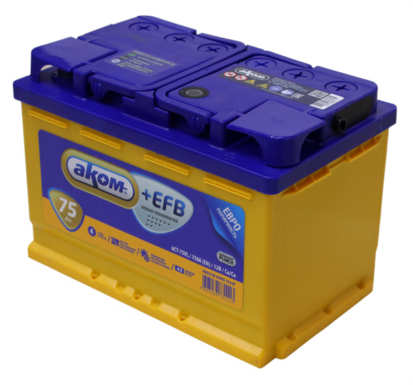 Изображение товара Автомобильный аккумулятор AKOM 6СТ-75 Евро+EFB (75 А/ч)