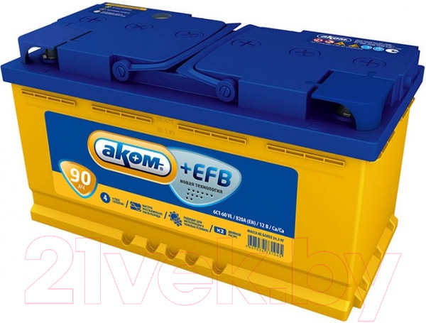 Изображение товара Автомобильный аккумулятор AKOM 6СТ-90 Евро+EFB (90 А/ч)