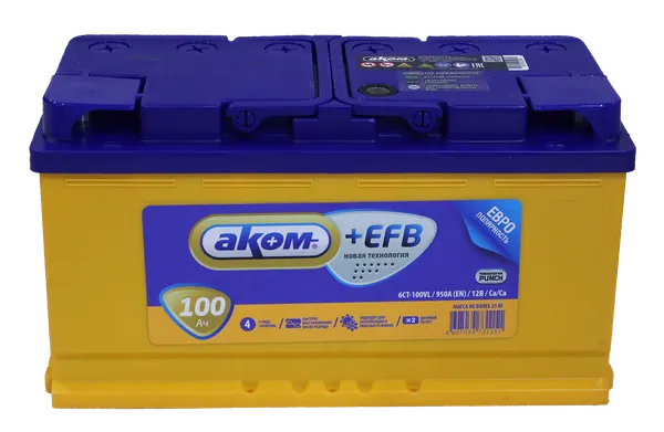 Изображение товара Автомобильный аккумулятор AKOM 6СТ-100 Евро+EFB (100 А/ч)