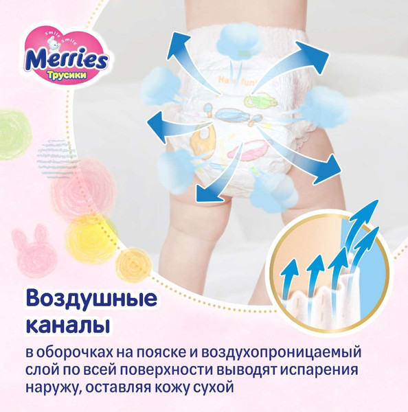 Изображение товара Подгузники-трусики детские Merries XXL (52шт)