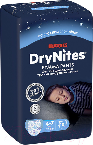 Изображение товара Подгузники-трусики детские Huggies DryNites 4-7 лет для мальчиков (10шт)