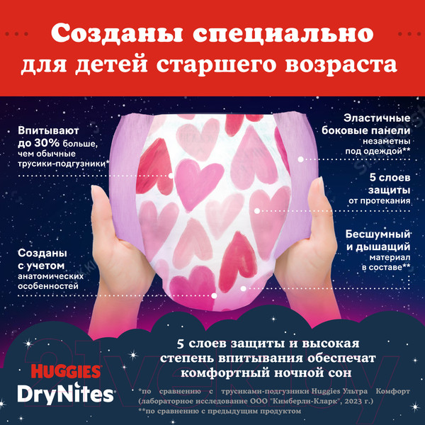 Изображение товара Подгузники-трусики детские Huggies DryNites 4-7 лет для девочек (10шт)