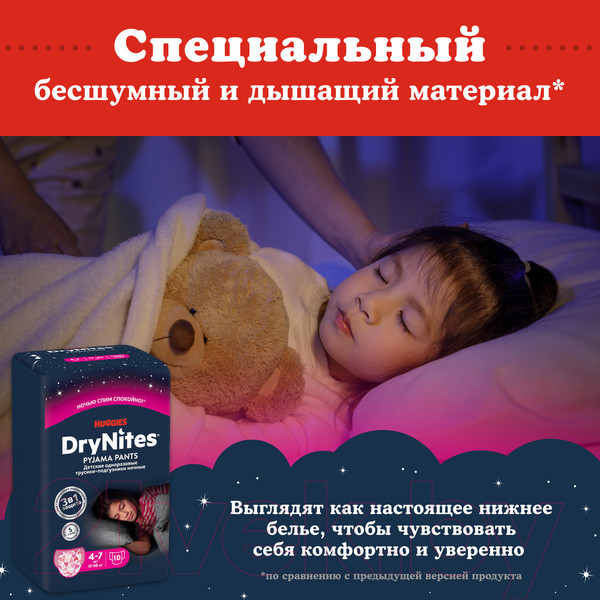 Изображение товара Подгузники-трусики детские Huggies DryNites 4-7 лет для девочек (10шт)