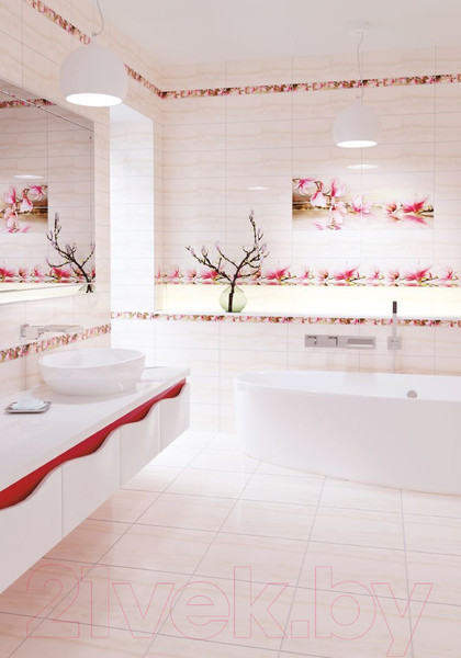 Изображение товара Элемент панно Beryoza Ceramica Мираж 2 серо-розовый (500x200)