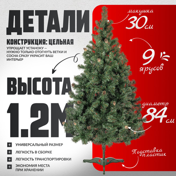 Изображение товара Ель искусственная Maxy Poland Русская с шишками (1.2м)