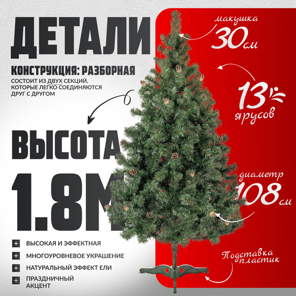 Изображение товара Ель искусственная Maxy Poland Русская с шишками (1.8м)