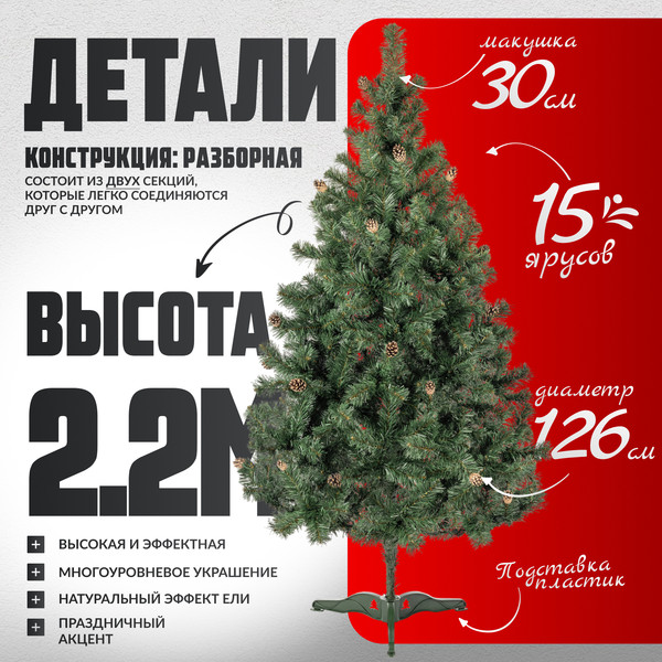 Изображение товара Ель искусственная Maxy Poland Русская с шишками (2.2м)