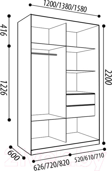 Изображение товара Шкаф-купе Евва 138 TS.03 / АЭП ШК.2 02 (трюфель/серебро)