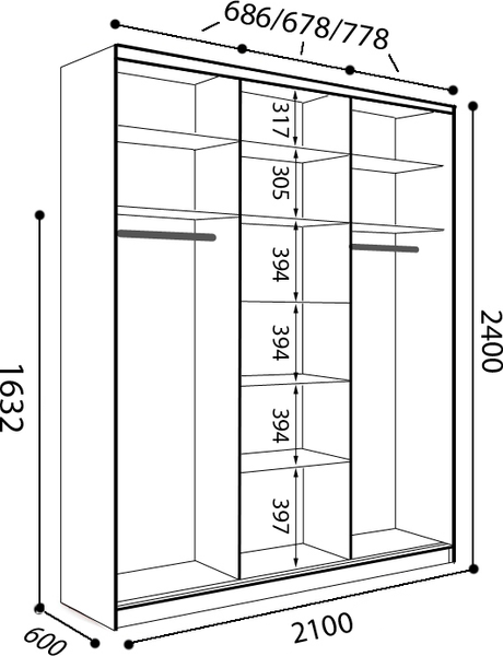 Изображение товара Шкаф-купе Евва 21 BBZ.04 / АЭП ШК.3 02 (бодега/жемчуг зерно)