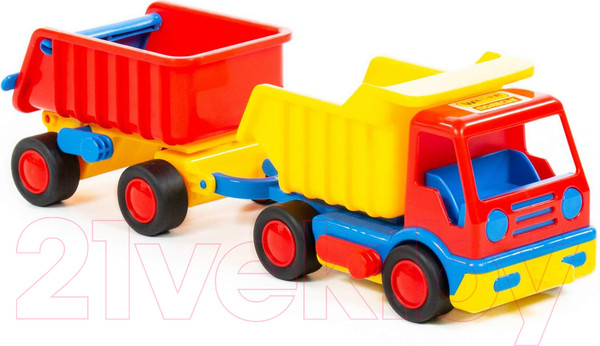 Изображение товара Самосвал игрушечный Полесье с прицепом Базик / 9647 (в сеточке)