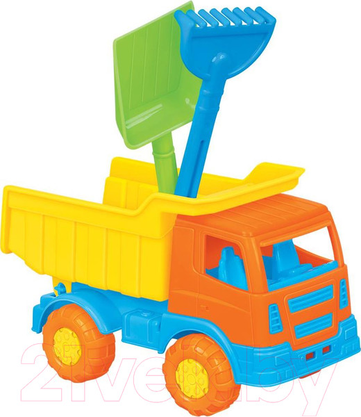 Изображение товара Самосвал игрушечный Полесье №303 Тема с лопаткой и грабельками / 3307