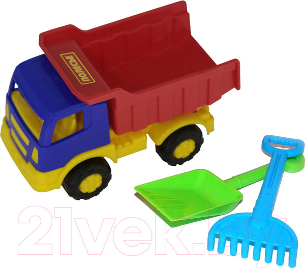 Изображение товара Самосвал игрушечный Полесье №303 Тема с лопаткой и грабельками / 3307