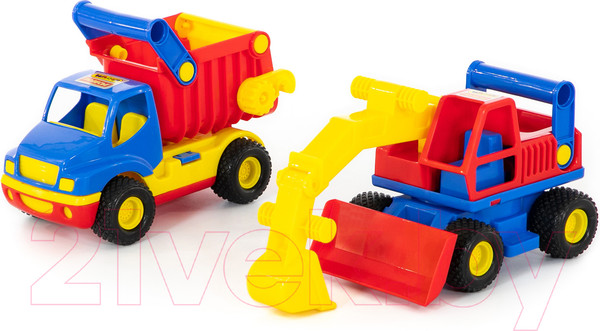 Изображение товара Набор игрушечной техники Полесье КонсТрак с экскаватором колесным / 40855 (в коробке)