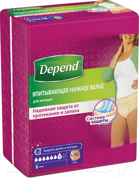 Изображение товара Трусы впитывающие для взрослых Depend Для женщин L/XL (9шт)