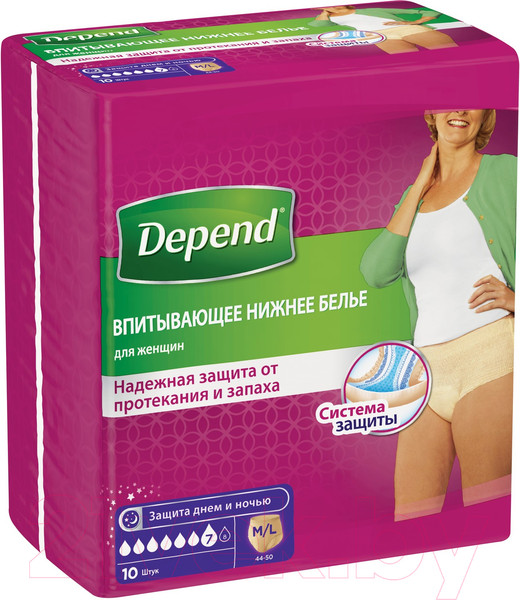 Изображение товара Трусы впитывающие для взрослых Depend Для женщин M/L (10шт)