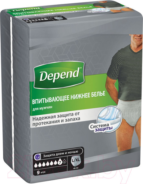 Изображение товара Трусы впитывающие для взрослых Depend Для мужчин L/XL (9шт)
