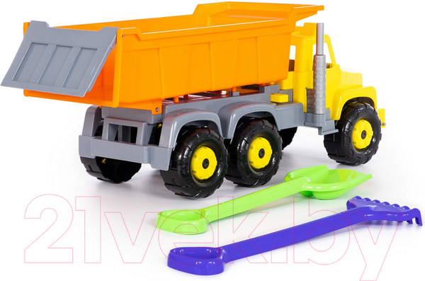 Изображение товара Самосвал игрушечный Полесье Супергигант с большими граблями и лопаткой / 5557