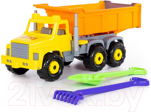 Изображение товара Самосвал игрушечный Полесье Супергигант с большими граблями и лопаткой / 5557